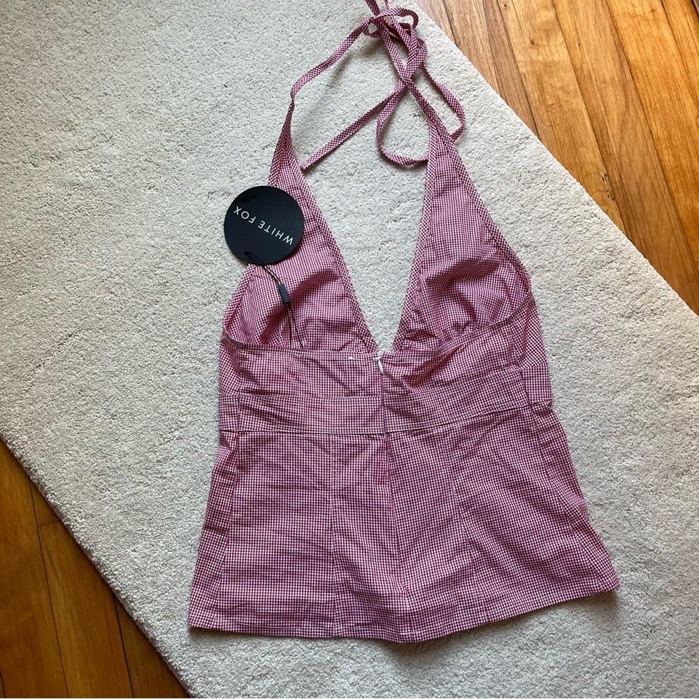 White Fox Red Gingham Halter Top - Picture 3 of 6